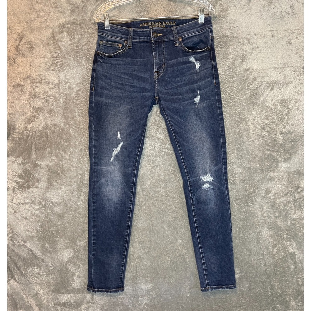 American Eagle Men Low Rise Skinny Jean 30x32 Distressed Dark Wash Stretch